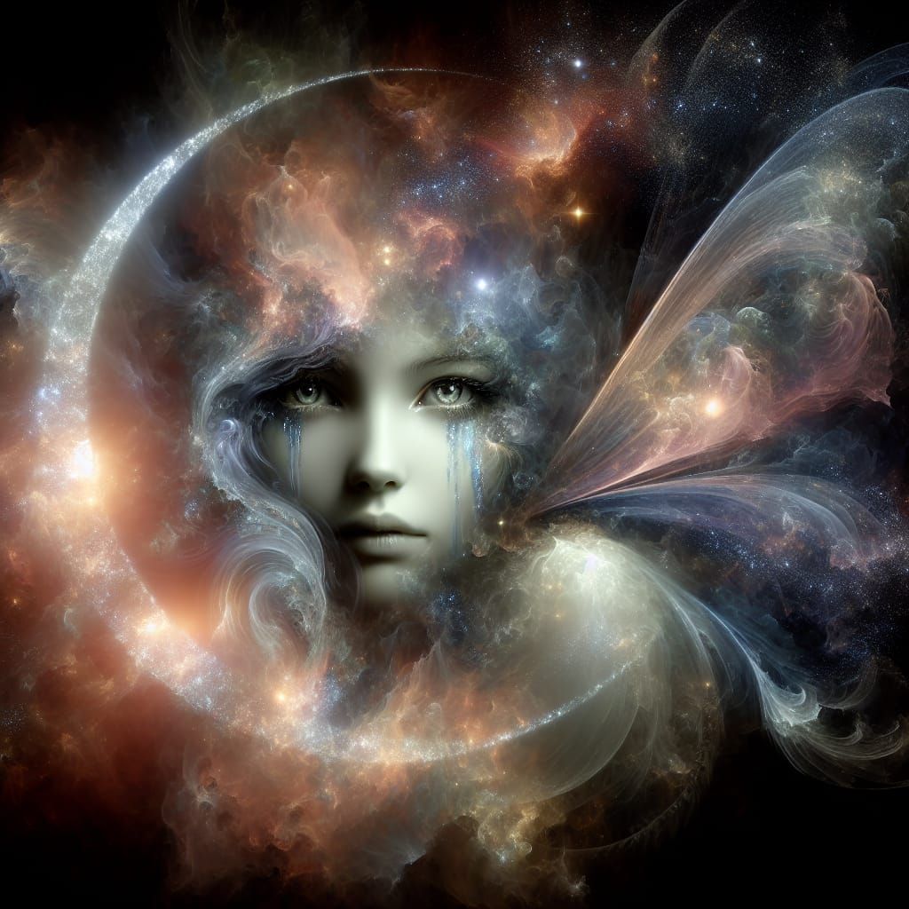 Melancholy Fairy on Crescent Moon in 19th Century Style