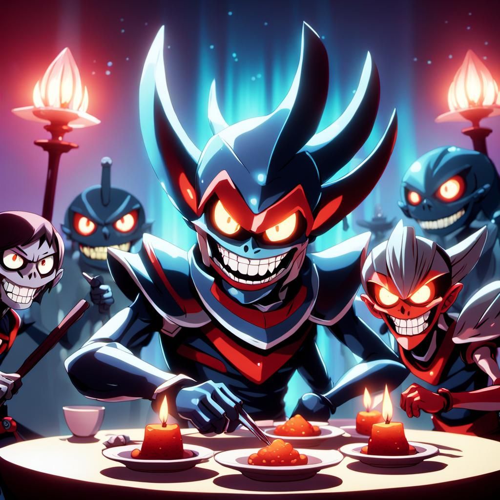 Anime Dinner Party with Fiends in Studio Trigger Style