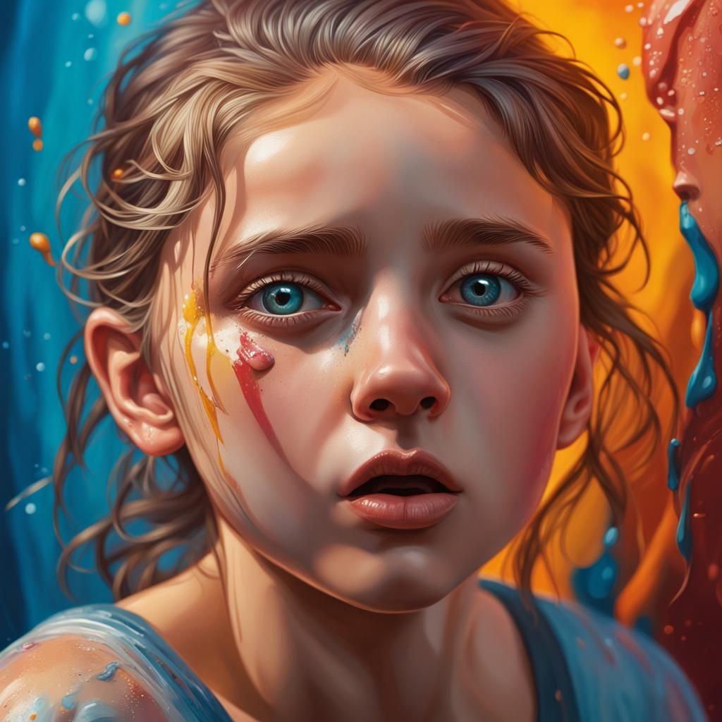 Girl Sees Future Self: Hyperrealistic Splash Art