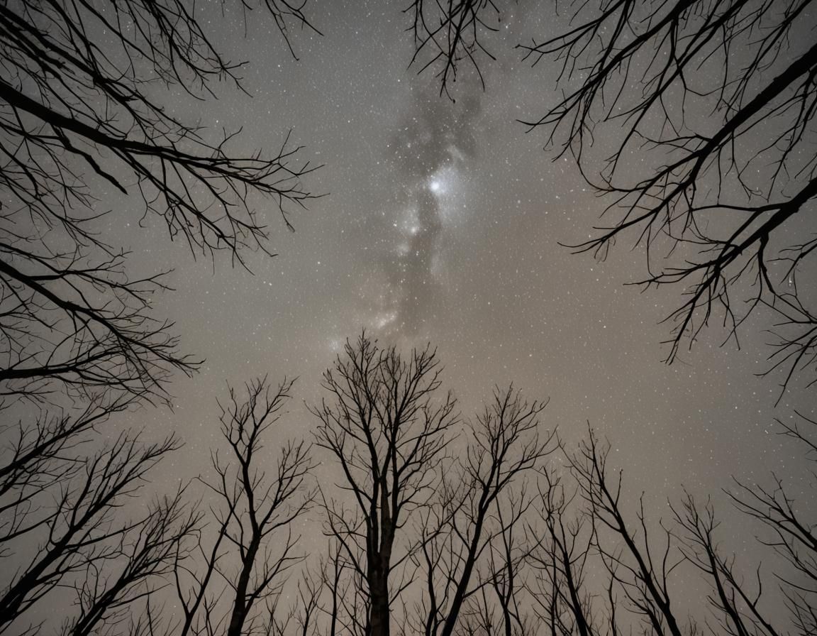 Stars Through Birch Branches on Winter Night