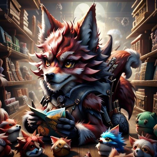 Wolf Santa Unveils Toy Sack in Whimsical Fusion Art