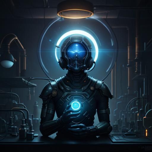 Glowing Argon Orb in Dystopian Laboratory