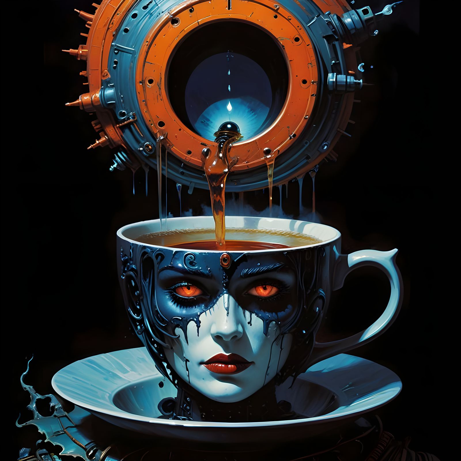 Ornate Cup of Tears: Gothic Steampunk Glitch Art