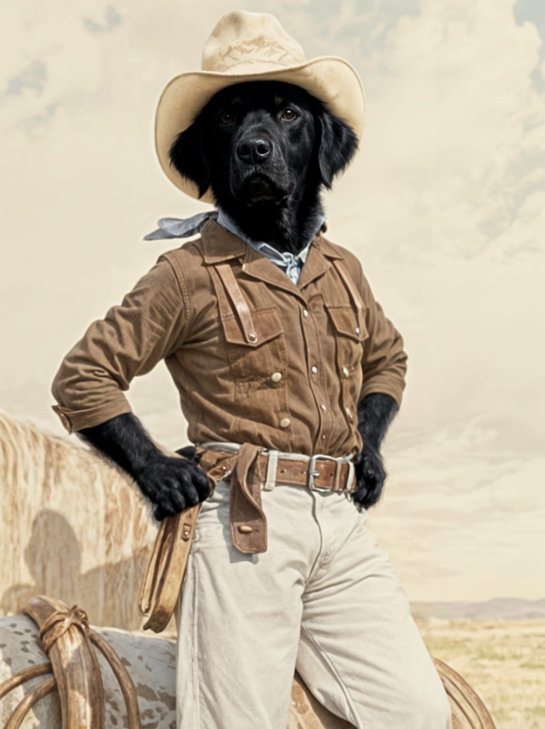 Black Lab Cowboy Portrait in Western Art Style