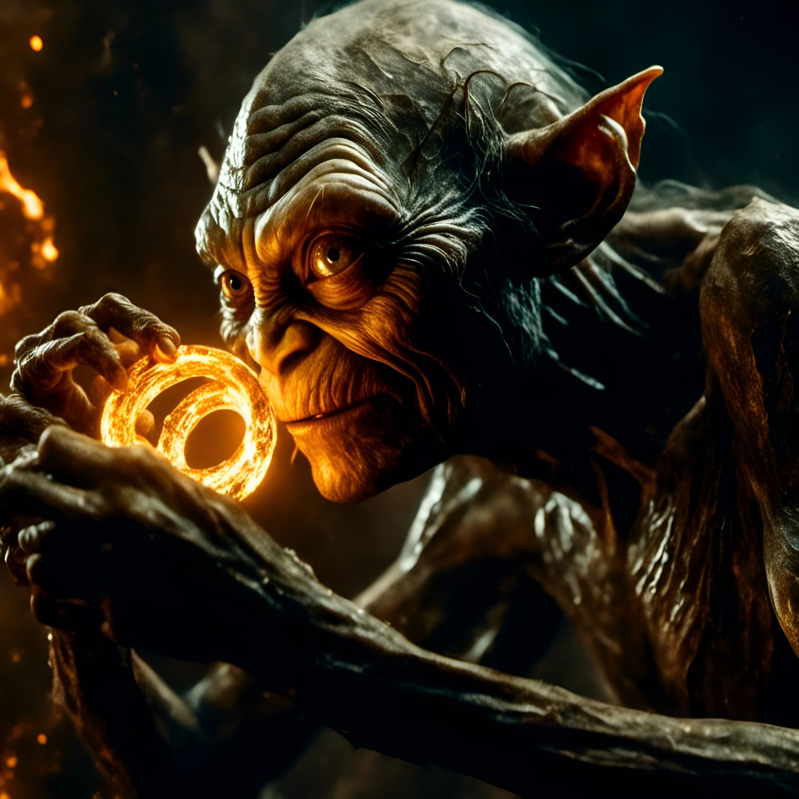 Gollum Reaching for Ring in Fiery Macabre Style