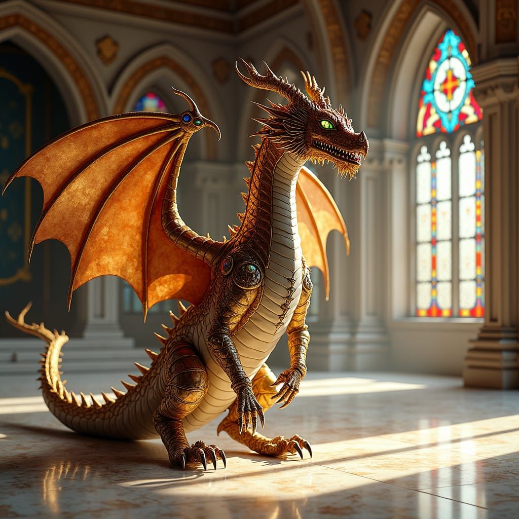 Ornately Jeweled Dragon in Gilded Throne Room