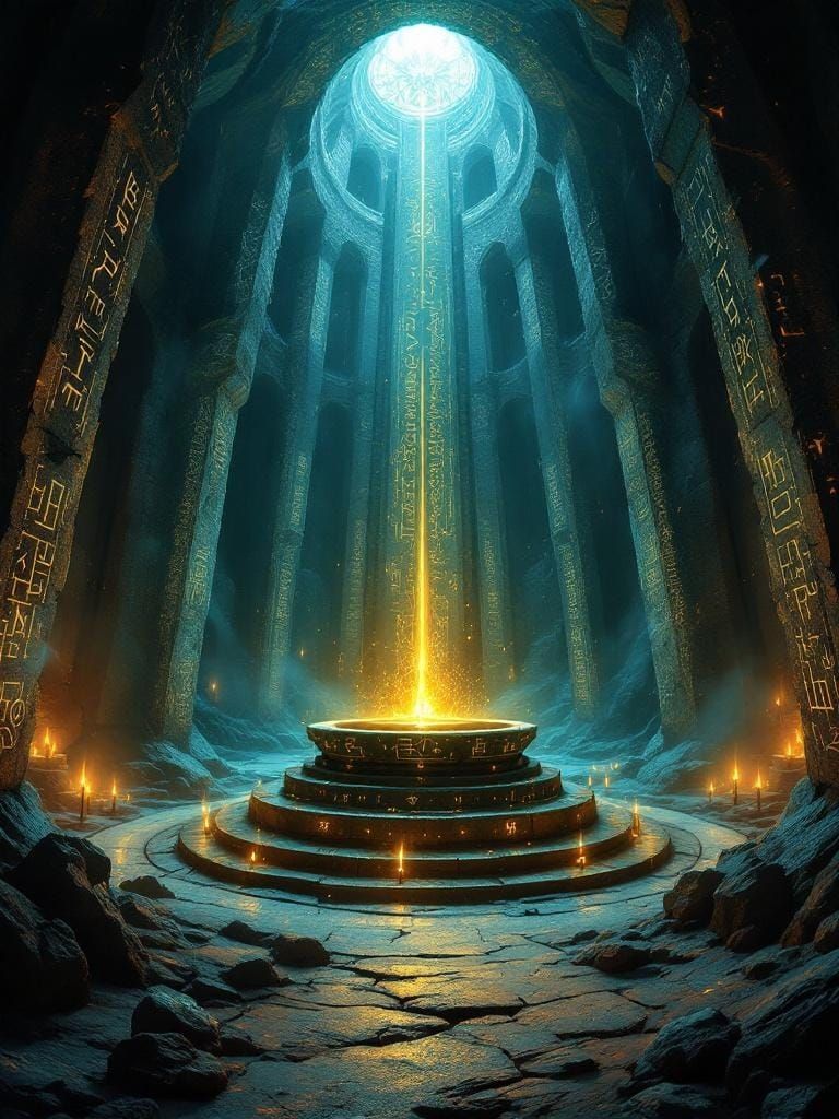 Hidden Chamber with Glowing Runes in Dark Fantasy Style
