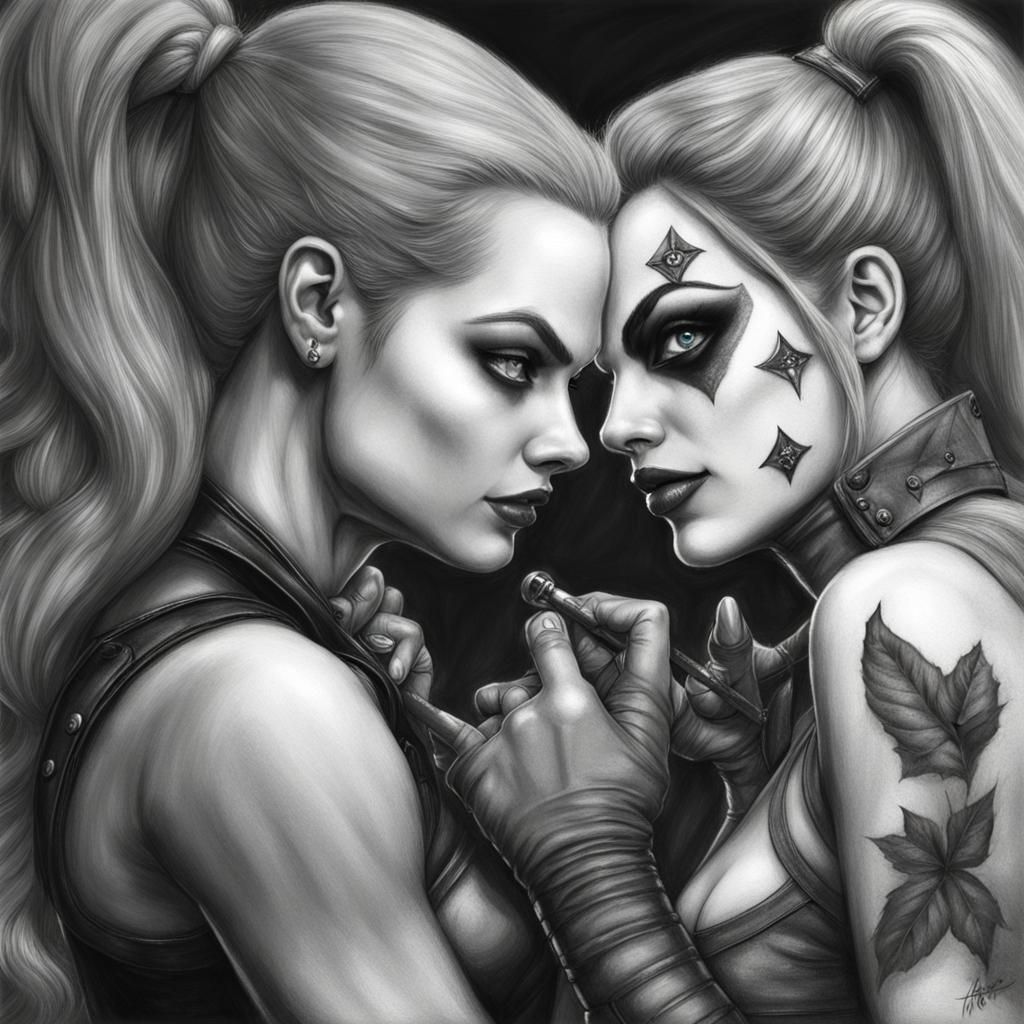 Harley Quinn vs Poison Ivy: Charcoal Drawing