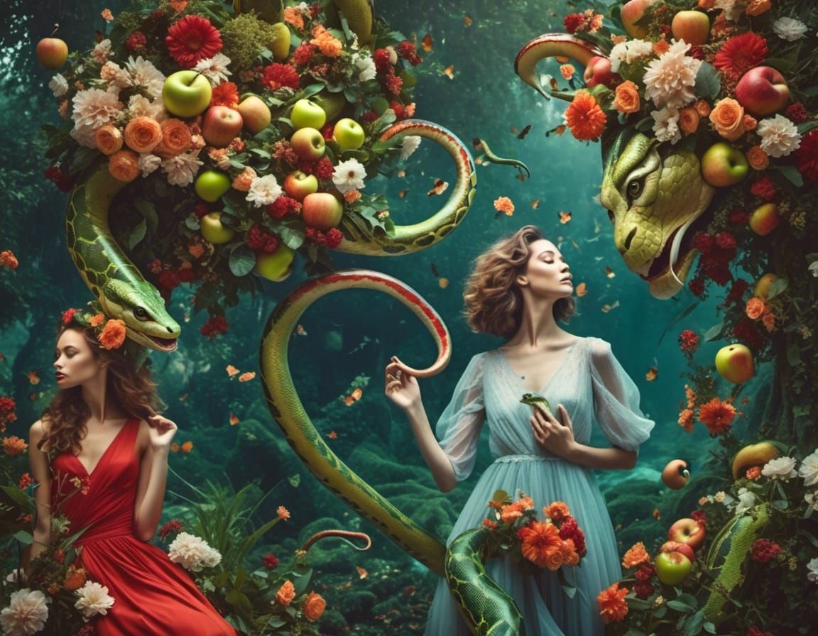 Adam and Eve in Eden, Collage Art