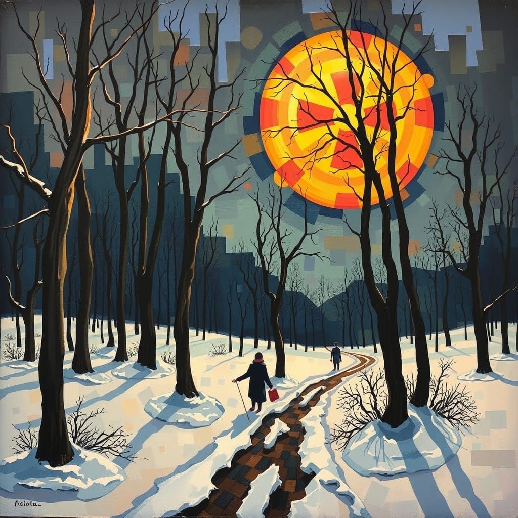 Cubist Post-Apocalyptic Winter Landscape in the Shadow of Hi...