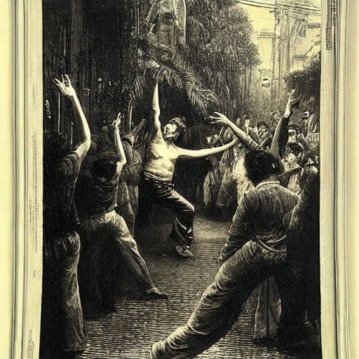 Man Dancing in Singapore, Doré-Style Illustration