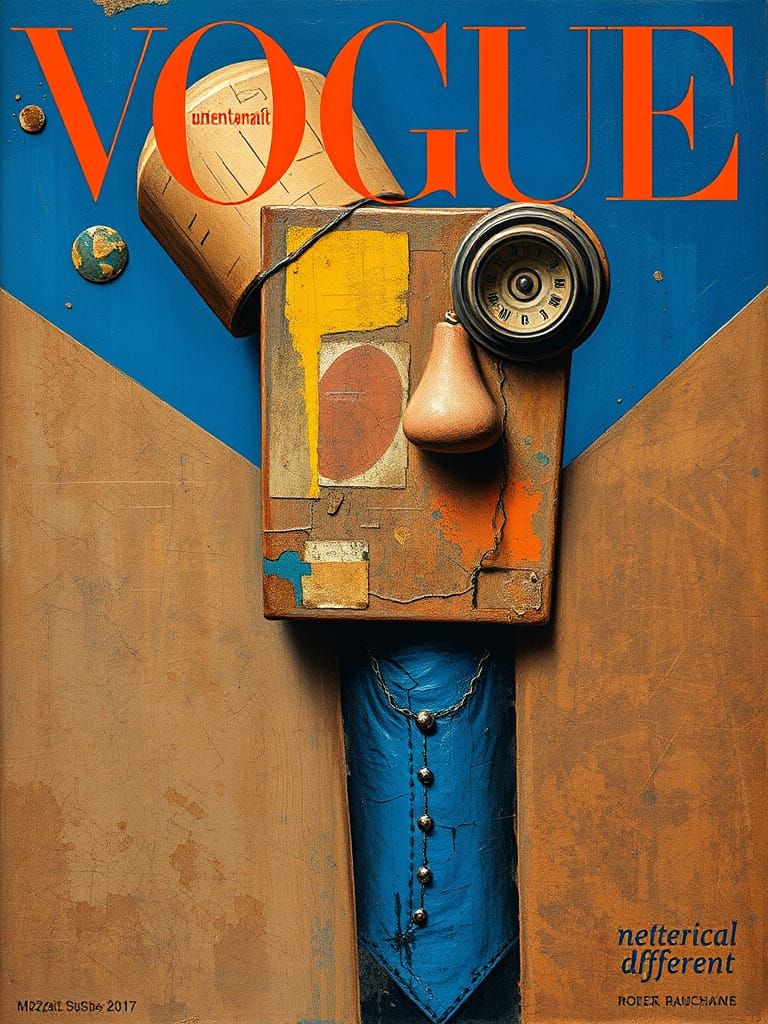 Surreal Vogue Cover Art in Textured Rusty Blues