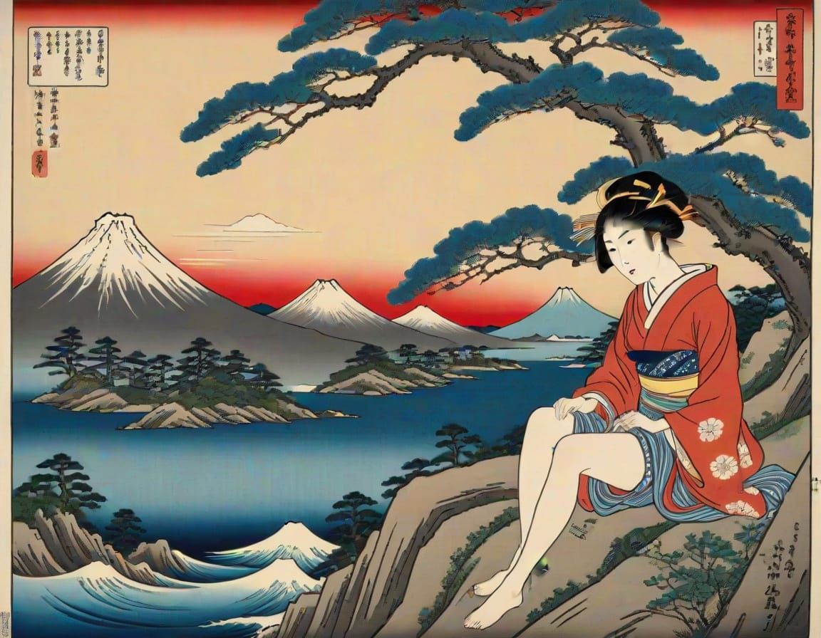 Vibrant Ukiyo-E Beauty in Traditional Japanese Art