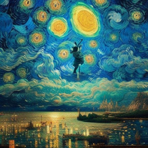 Steampunk Victorian Starry Night Over Lagoon