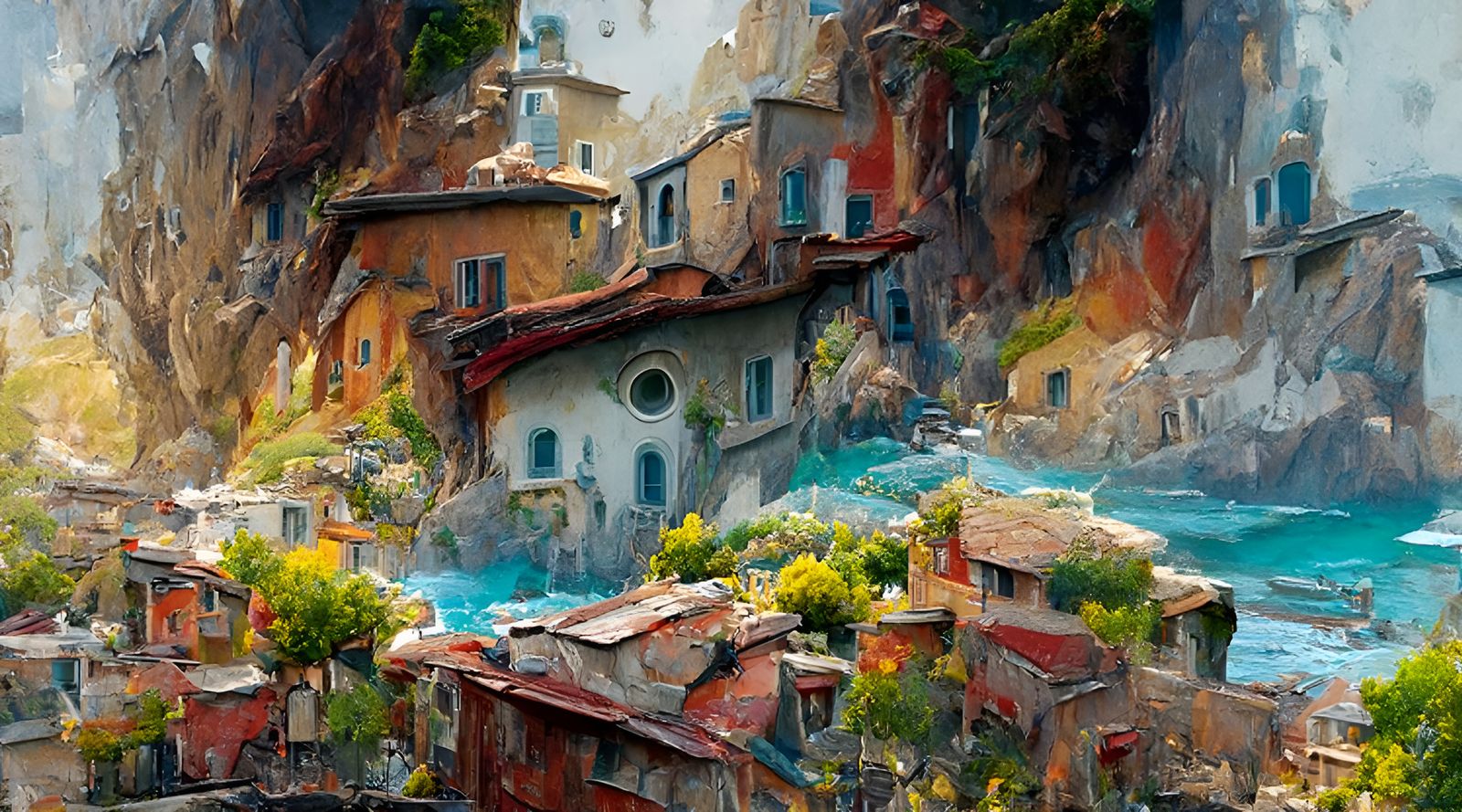 Colorful Italian Cliffside Village in Detailed 3D