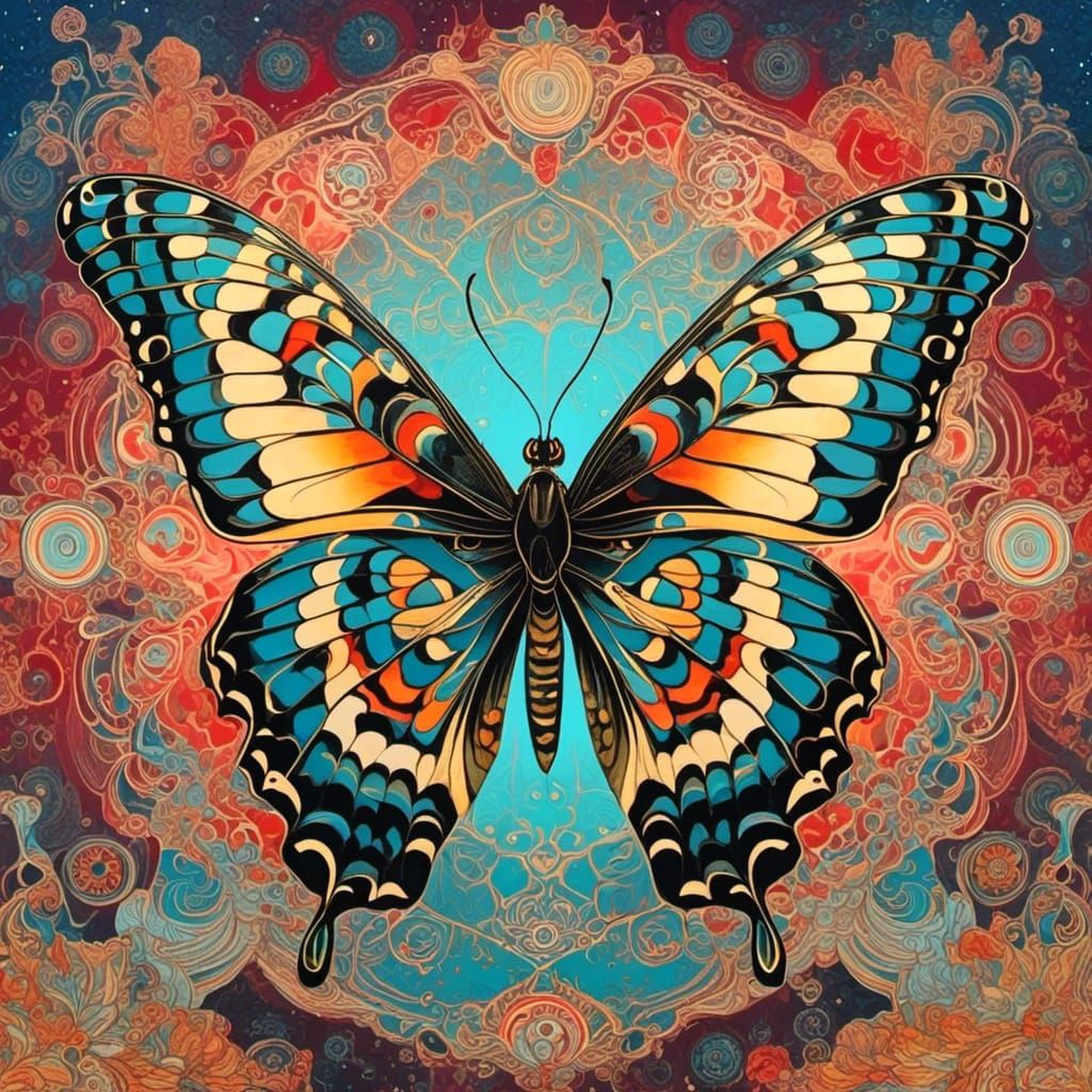 Mech Swallowtail Butterfly in Dark Fantasy Mandala