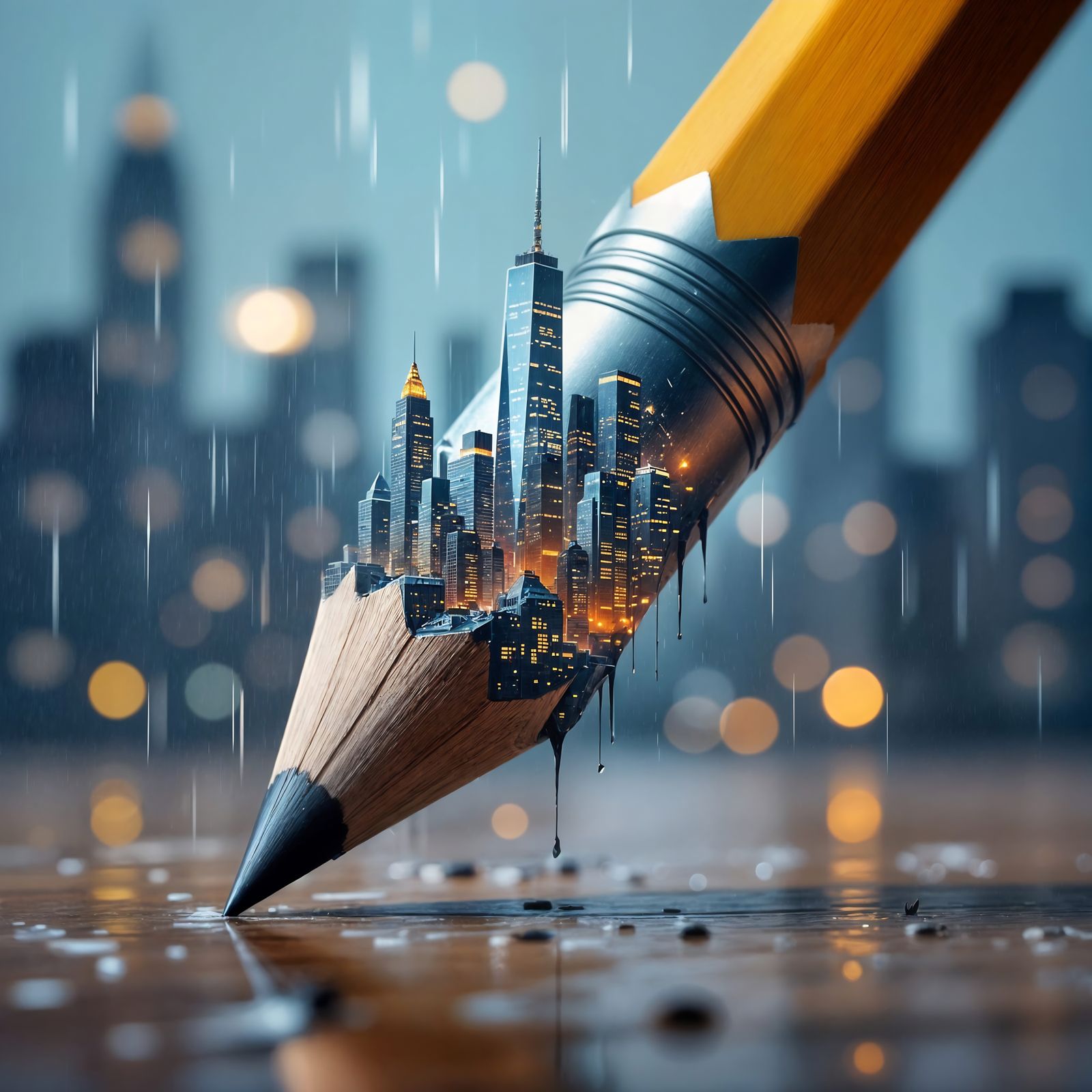 Pencil Graphite Becomes Bustling Cityscape