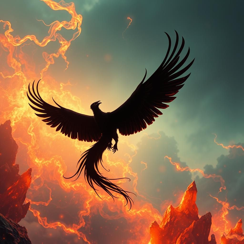 Phoenix Soaring Through Fiery Skies