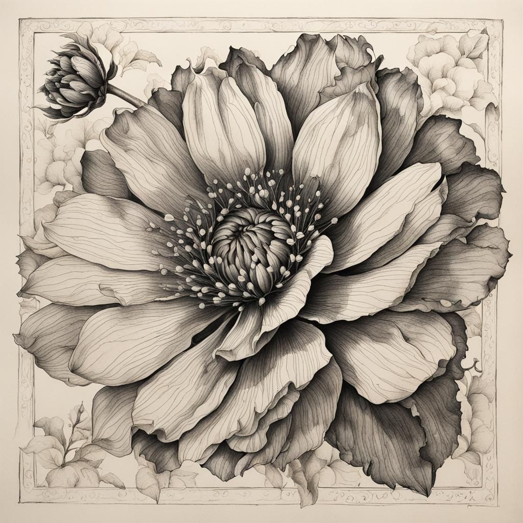 Botanical Ink Drawing of a Stunning Flower