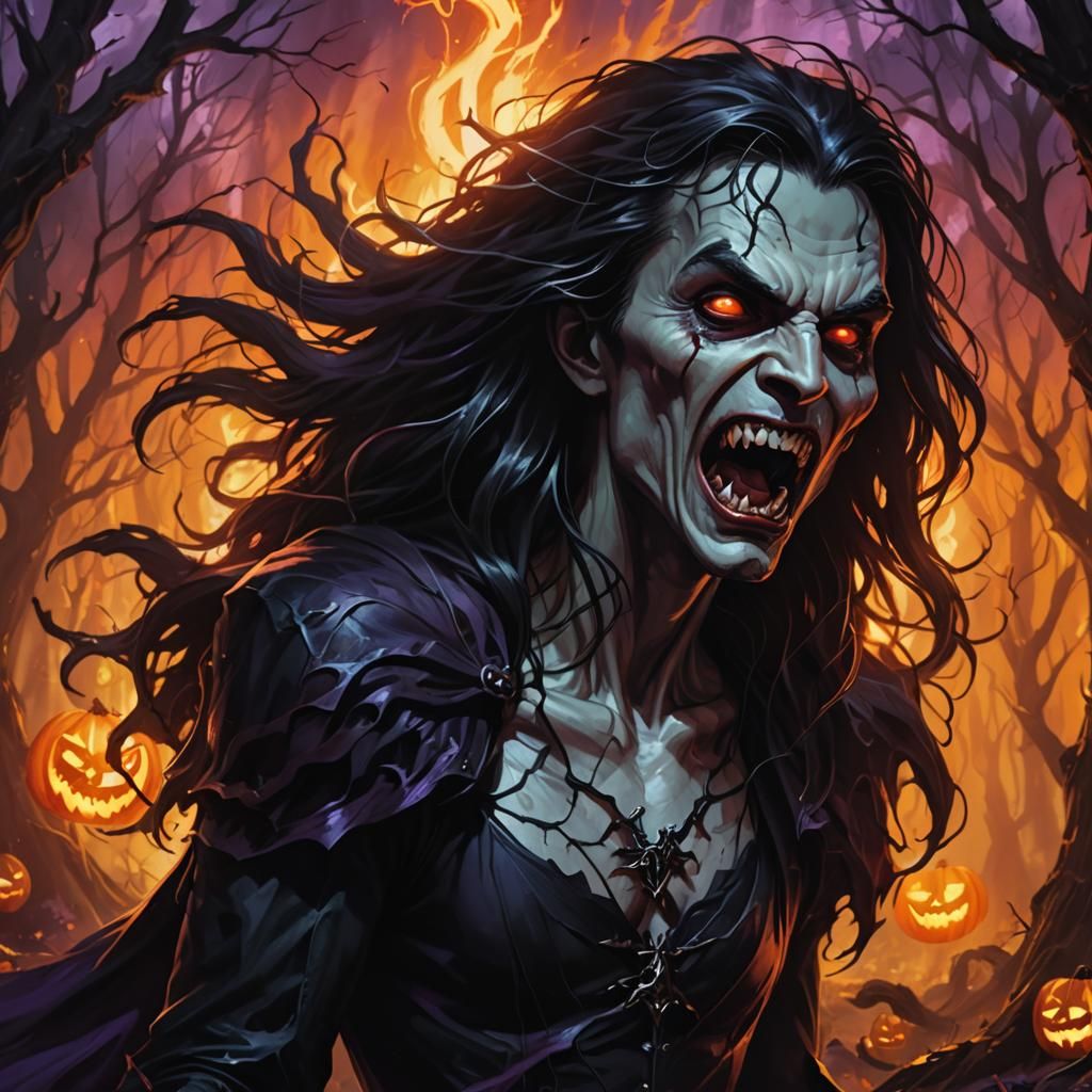 Vampire in Haunted Forest: A Gothic Oil Painting