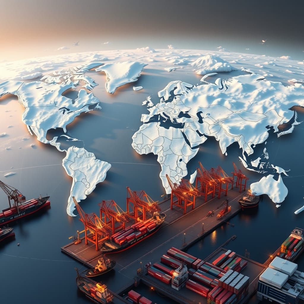 Global Trade Map: 3D Render of Rotterdam Port