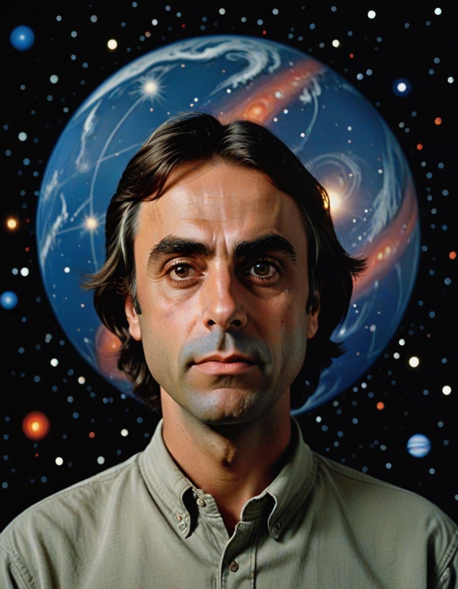 Young Carl Sagan Portrait with COSMOS Logo