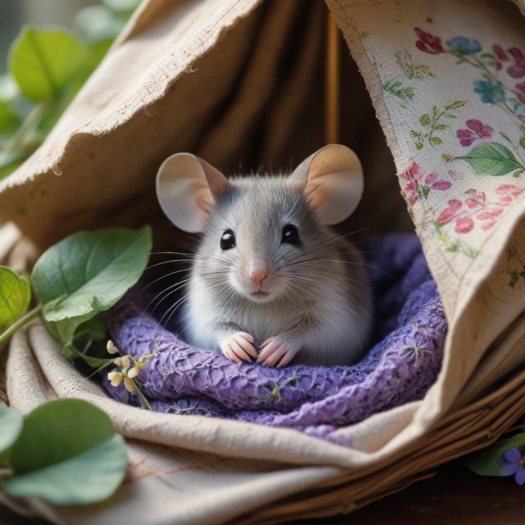Whimsical Watercolor Mouse in Cozy Nest