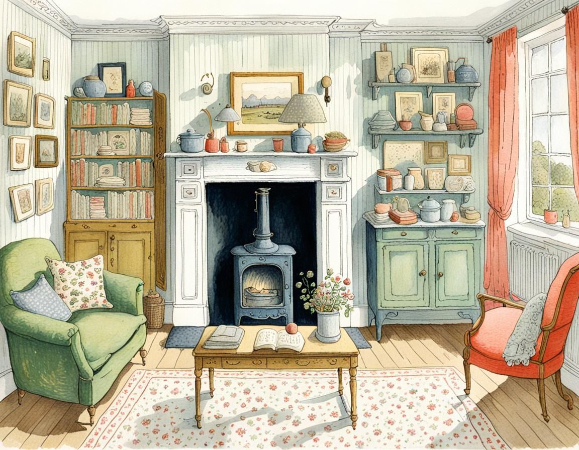 Vintage Cozy Home Interior Illustration