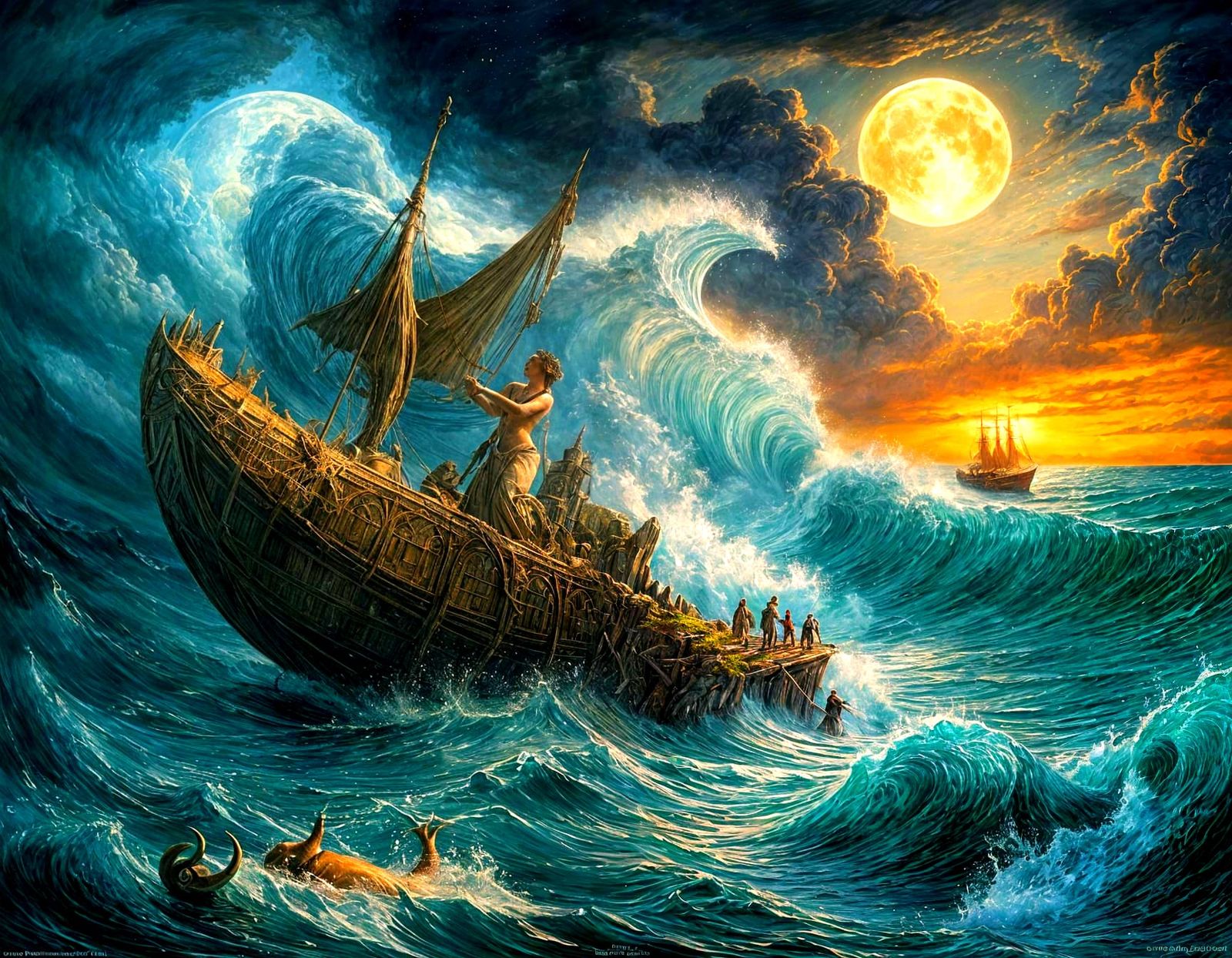 Massive Seashell Figure with Glowing Trident