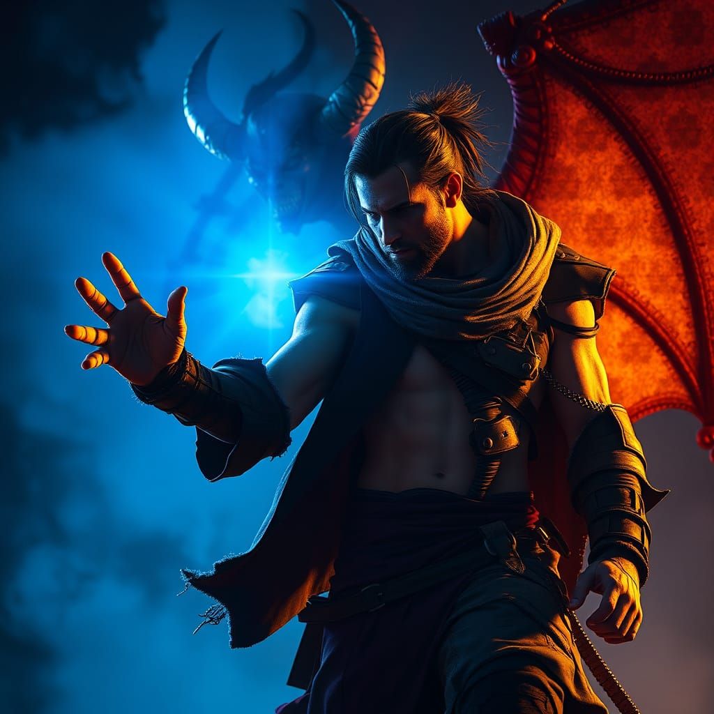 Man Battles His Inner Demon: Hyperrealistic Dark Fantasy