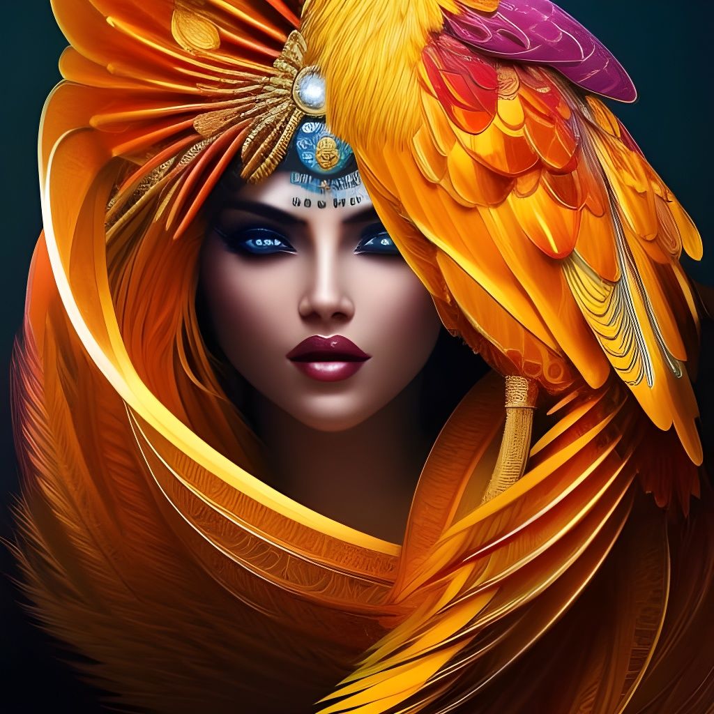 Woman and Golden Pheasant Fusion in Ornate Style