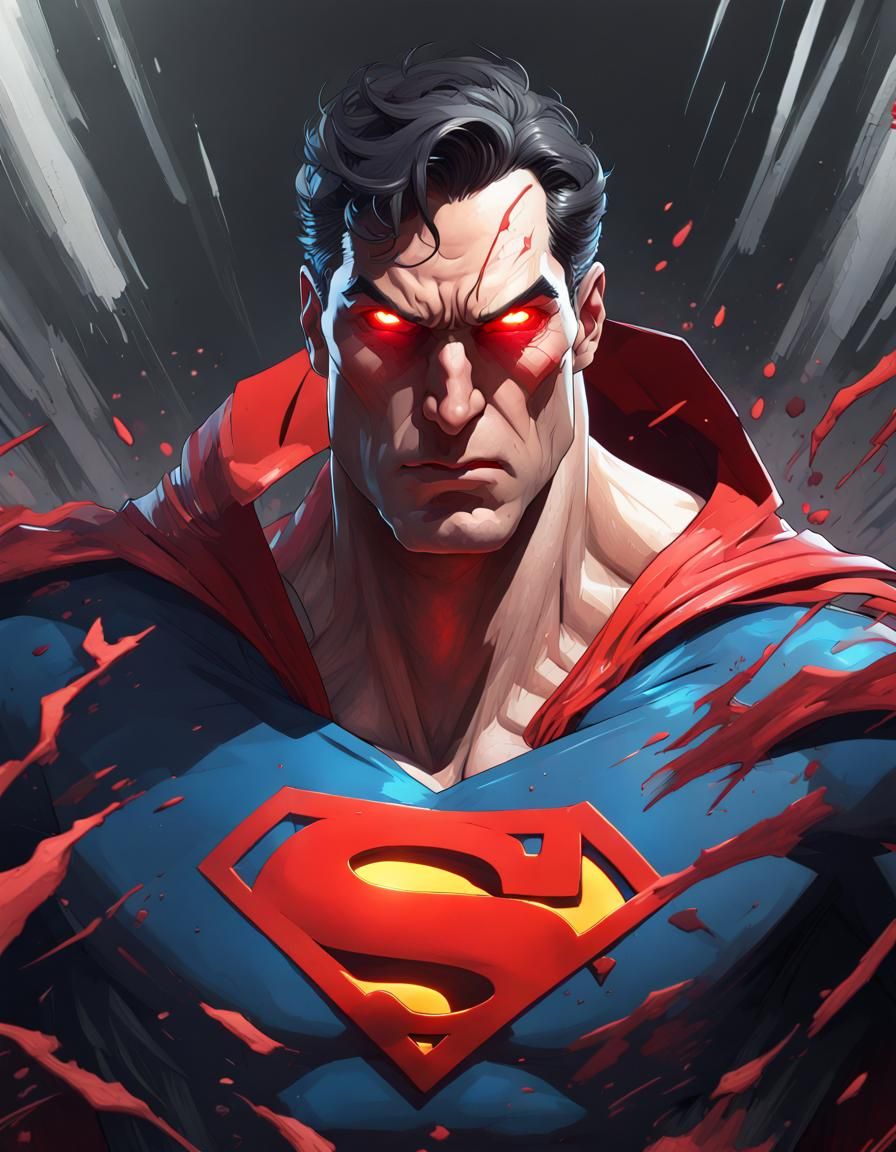 Angry Superman Portrait in Hyperdetailed Digital Art Style
