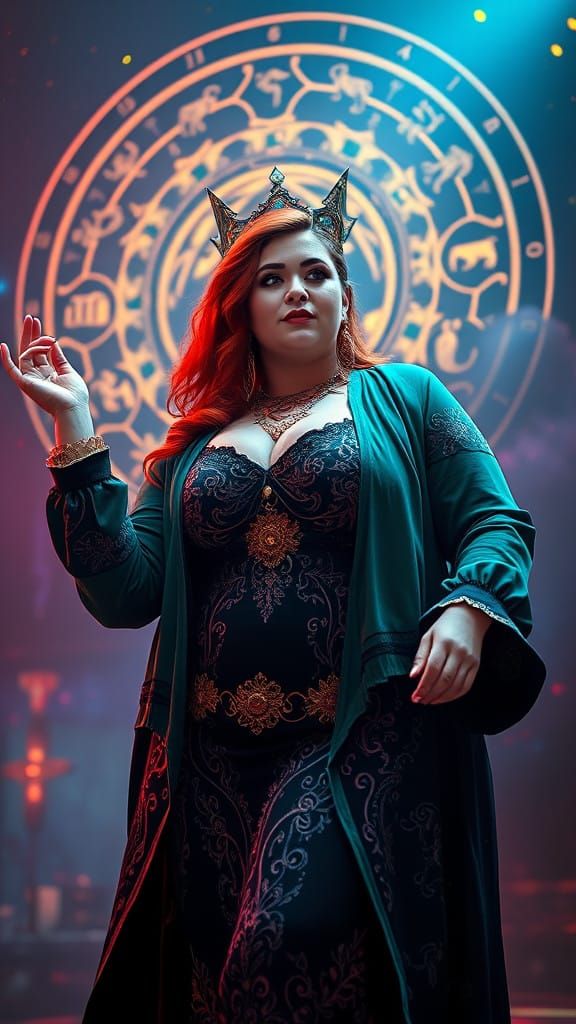 Zodiac Goddess with Elaborate Mystical Costume in Vibrant As...