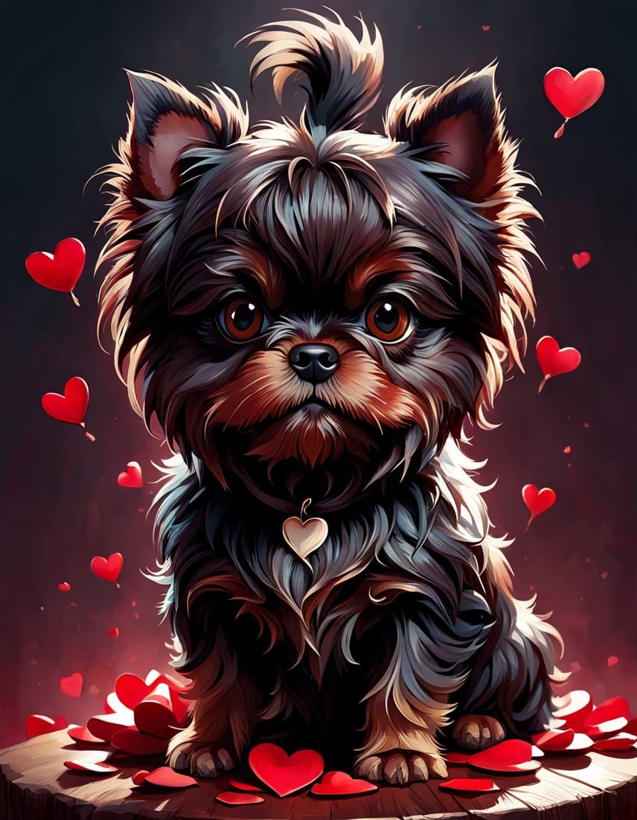 Adorable Affenpinscher in Dark Red Valentine's Day Attire