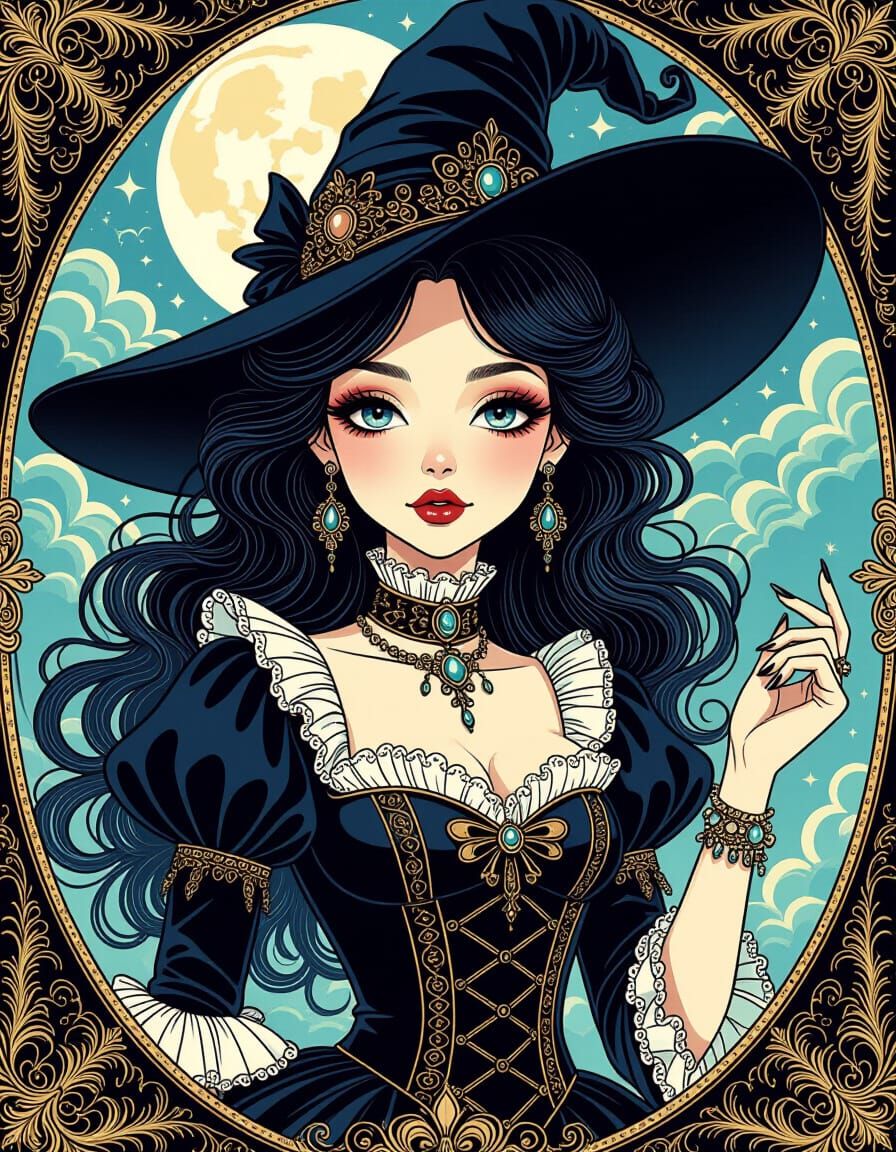 Ornate Witch in Baroque Maximalist Style