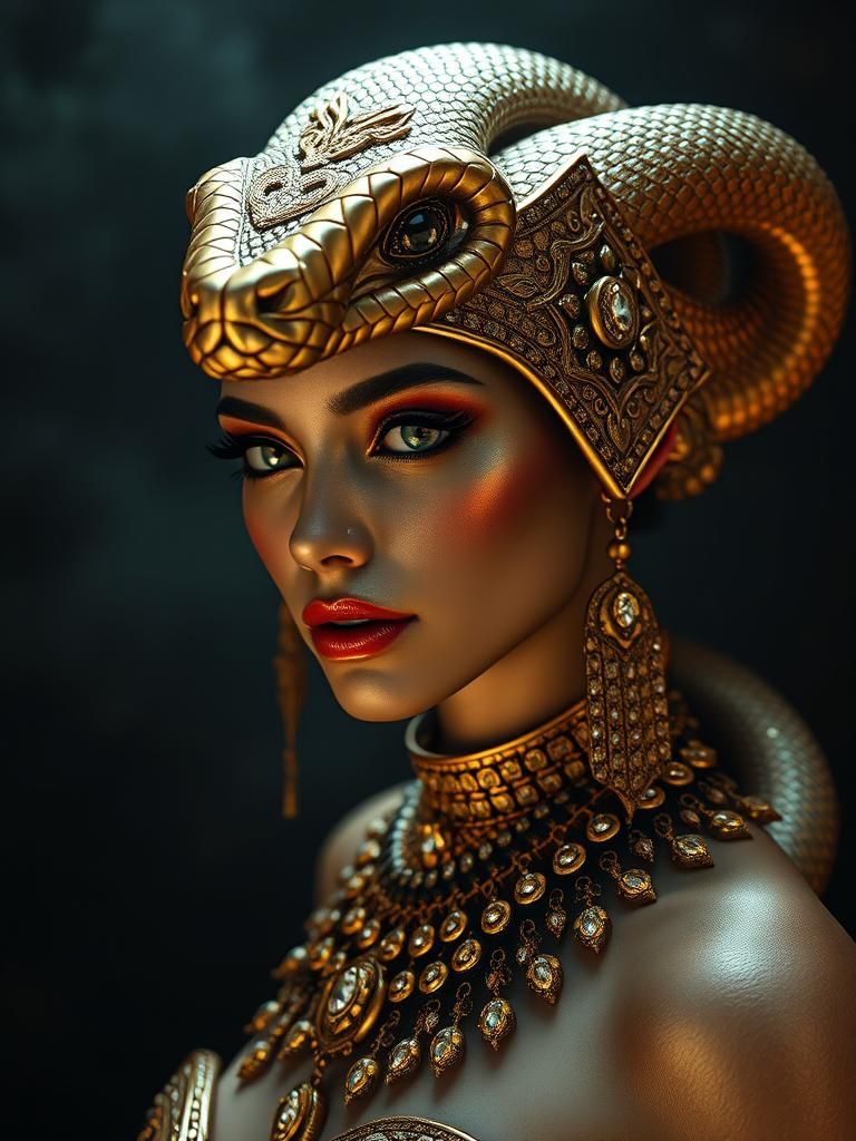 Golden Snake Woman Portrait in Digital Art Style