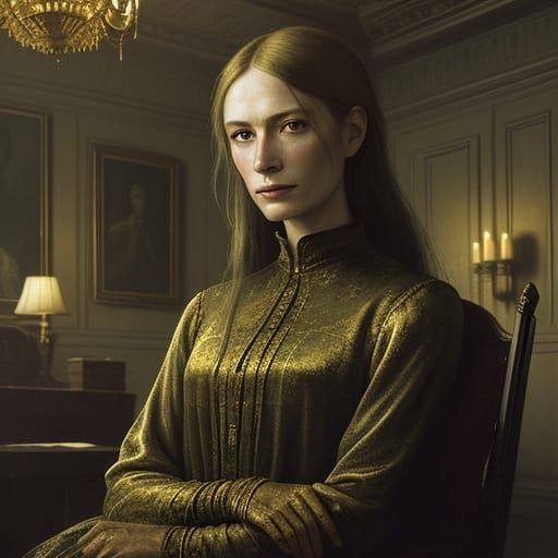 Enigmatic Woman in Faded Opulence