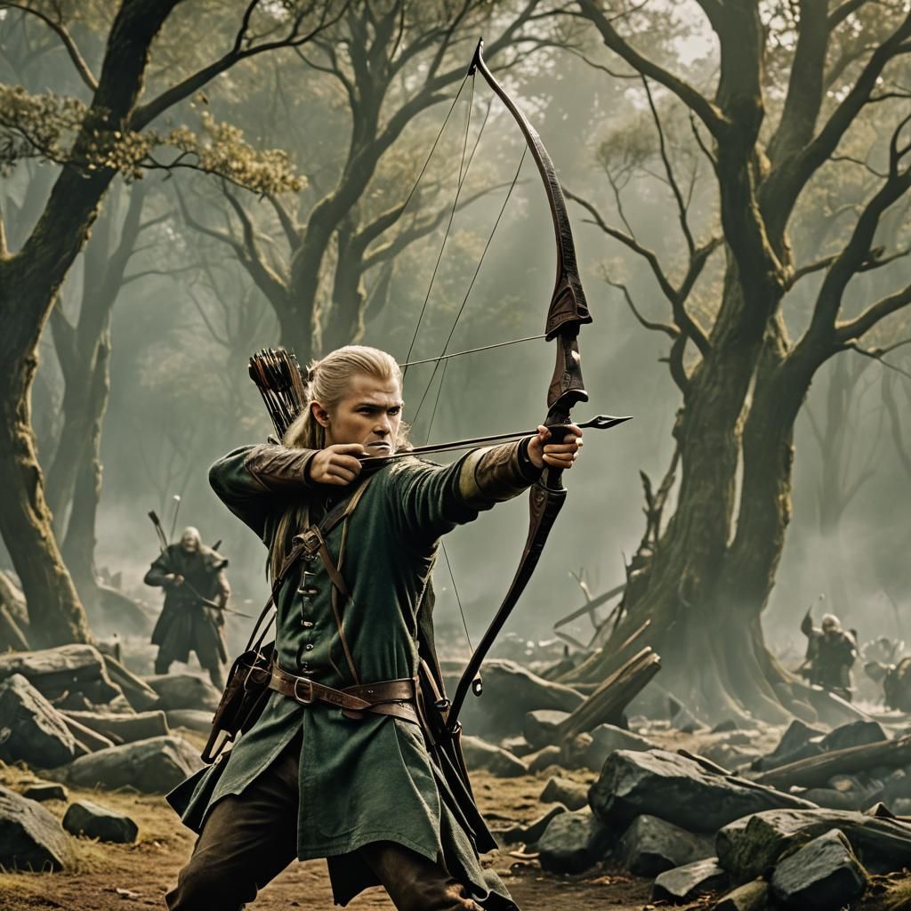 Epic Elf Archer Battles Orc in Dramatic Film Still