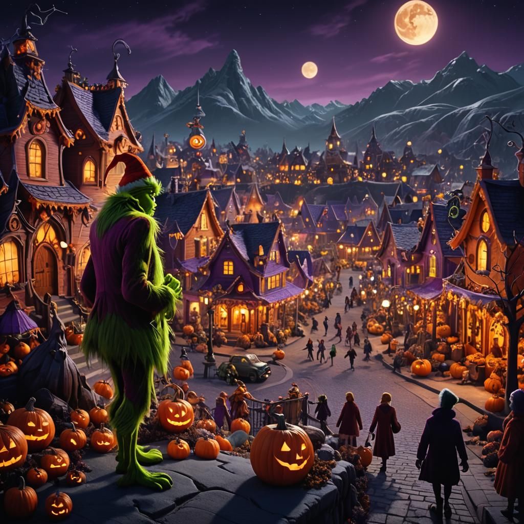 Grinch Steals Halloween Decorations: Matte Painting