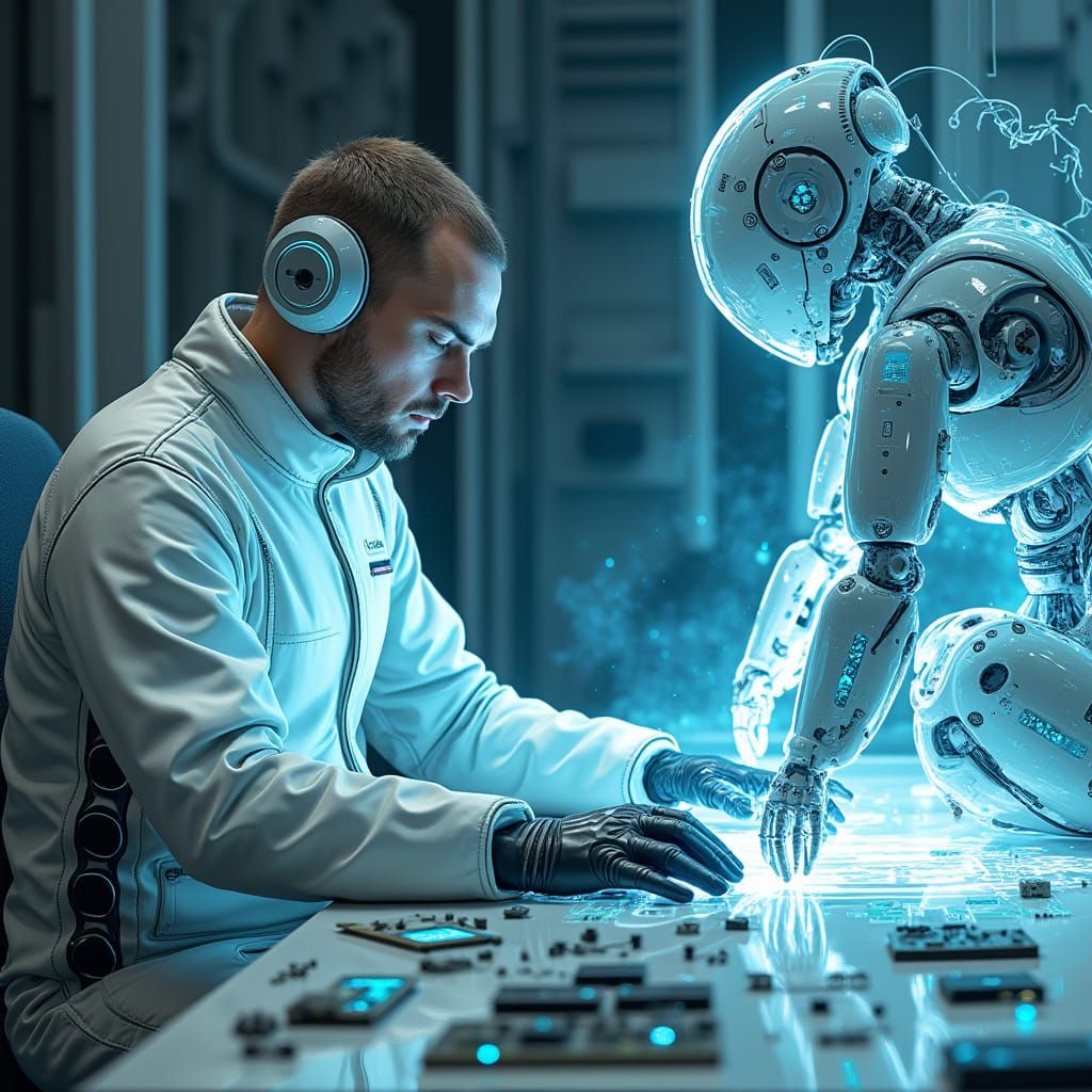 Human Creator Builds Advanced AI Agent in Futuristic Lab