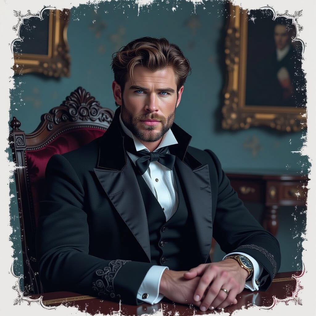 Vampire in Victorian Style with Pale Blue Eyes