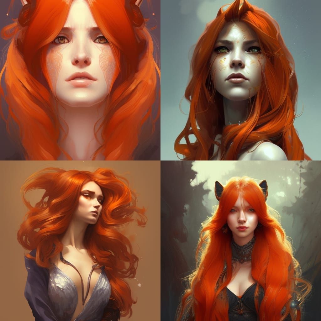 Fox-Woman Portrait in Hyperdetailed Art Nouveau Style