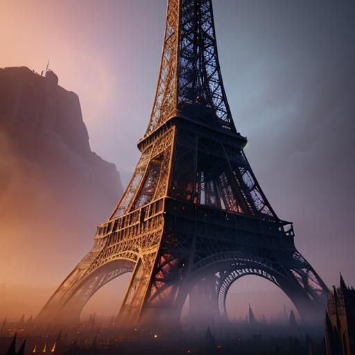 Eiffel Tower with Mystical Runes in Dreamlike Paris