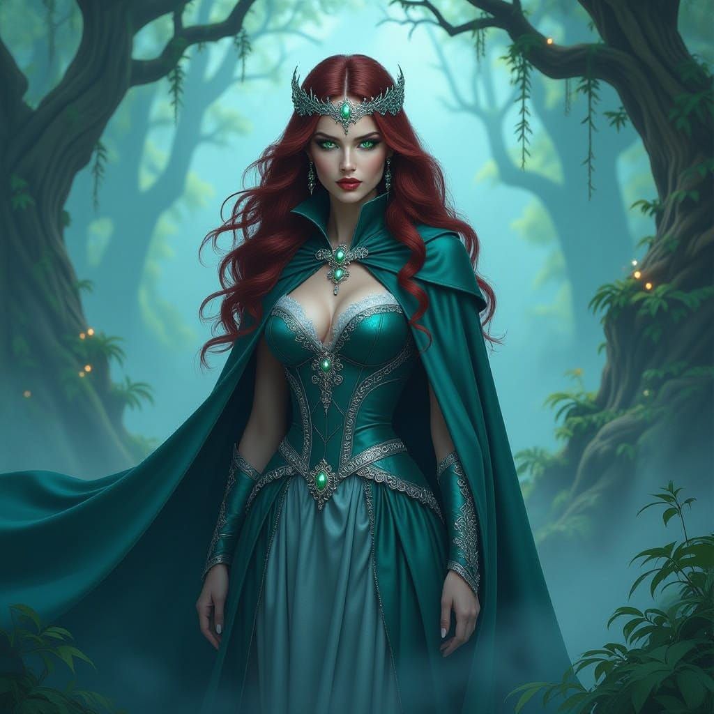 Woodland Witch in Misty Forest with Ethereal Backlighting