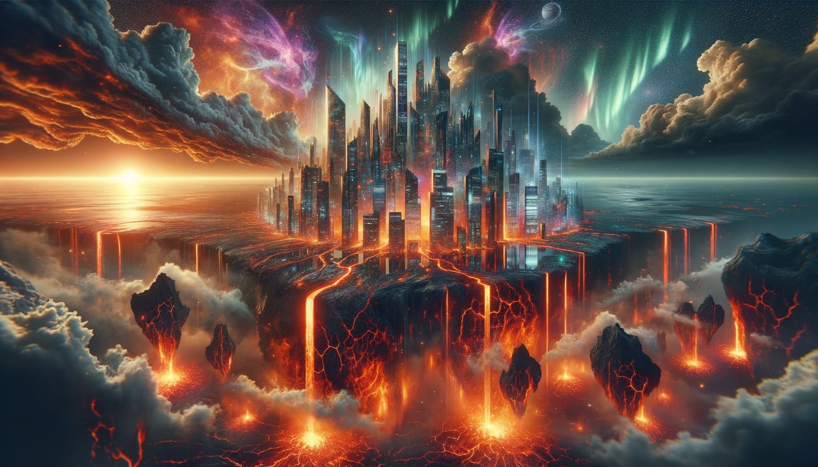 Futuristic Metropolis Merges with Volcanic Landscape