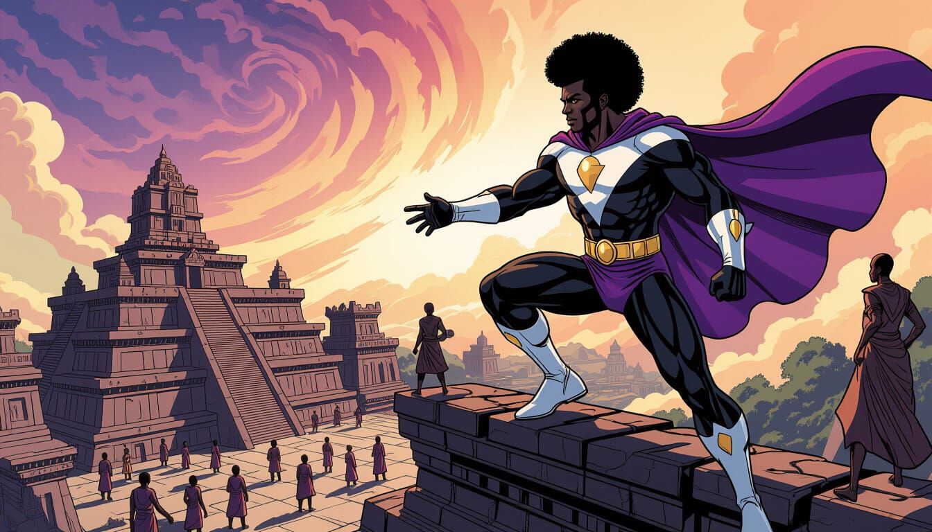 Black Male Superhero in 90s Comic Style