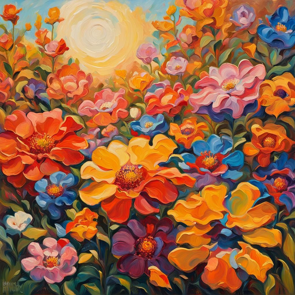 Surreal Fauvist Oil Painting of Clyptic in Garden