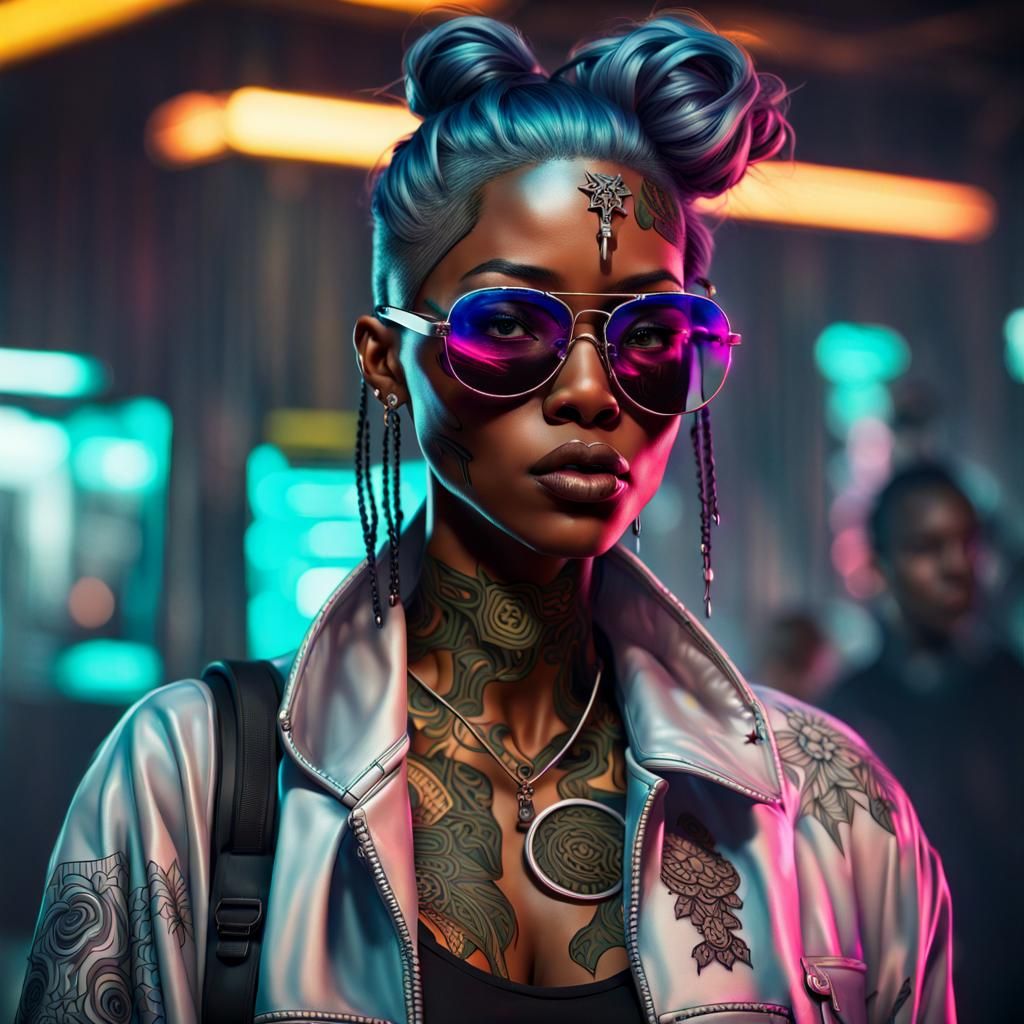 Cyberpunk Islander with Light-Emitting Tattoos