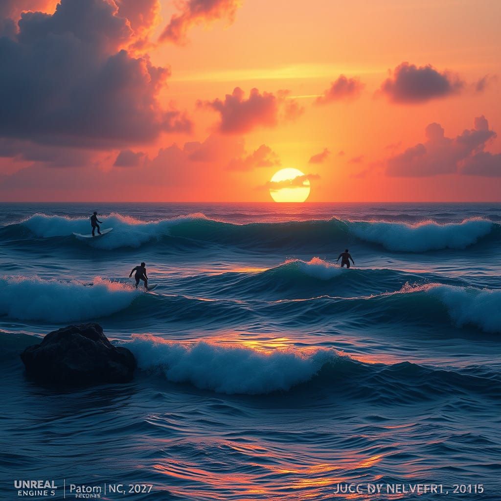 Serene Sunset Dreamscape over Tranquil Waves