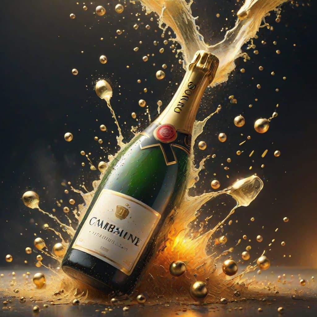 Exploding Champagne Bottle in Fantasy Art Style